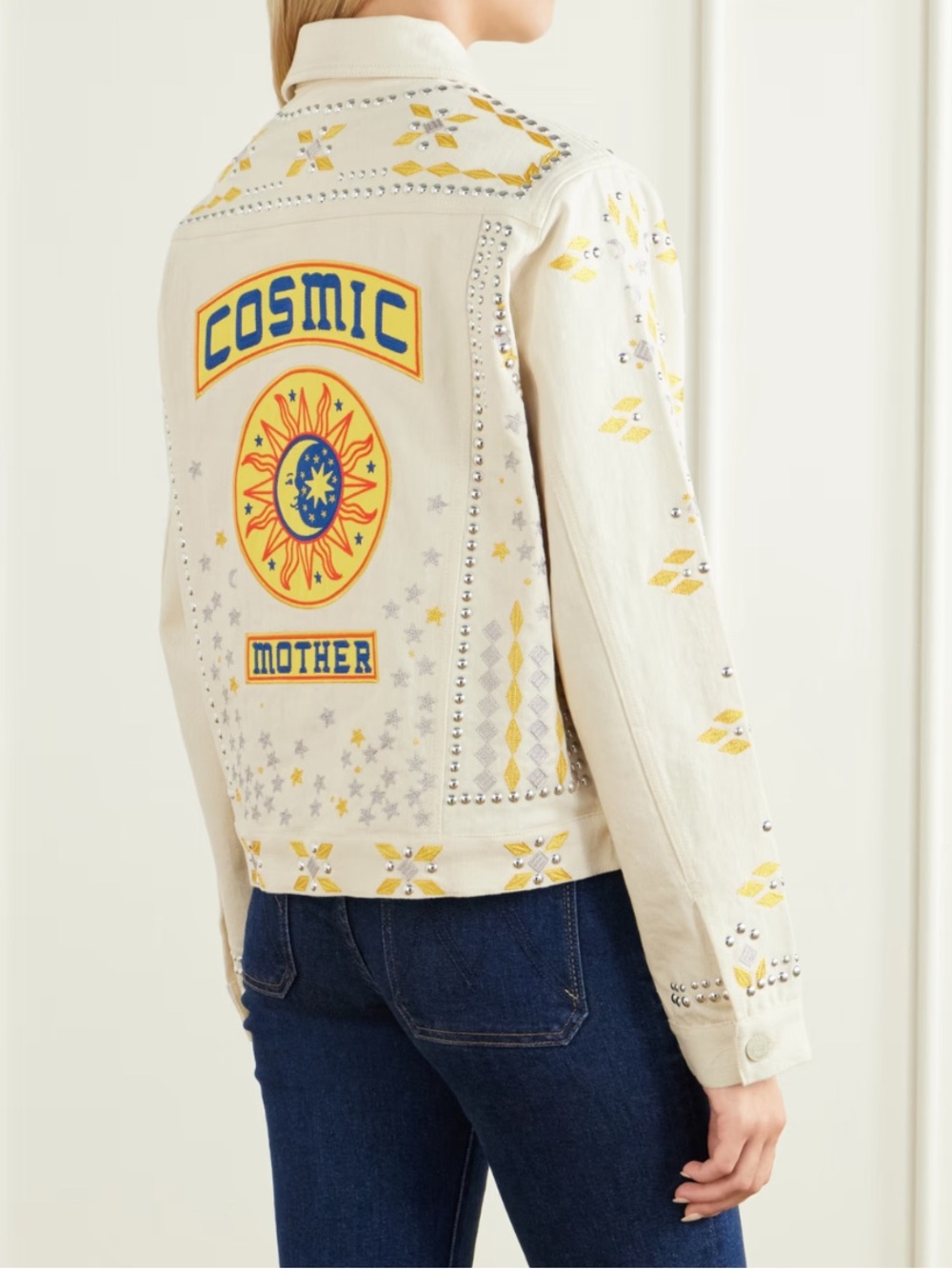 MOTHER The Bruiser Appliquéd Studded Denim Jacket New! - Picture 7 of 16